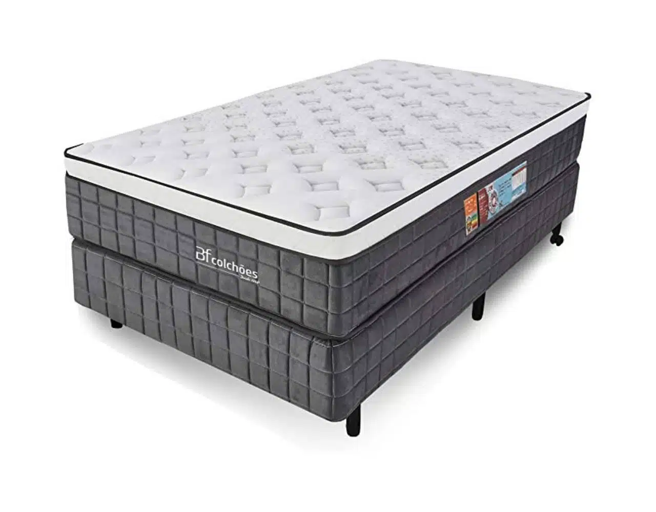 cama box com colchao solteirão de molas ensacadas e viscoelastico